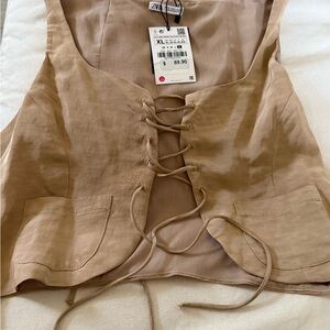 Zara Beige Lace-Up Vest